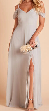 BIRDY GREY M dove grey Devin chiffon maxi bridesmaid slit formal dress NWT B32